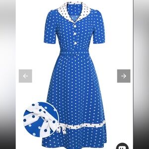 Elegant Blue Polka Dot Midi Dress